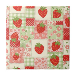 Aardbeien Patchwork Picknick (4) Tegeltje