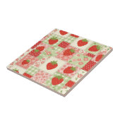 Aardbeien Patchwork Picknick (4) Tegeltje (Zijkant)