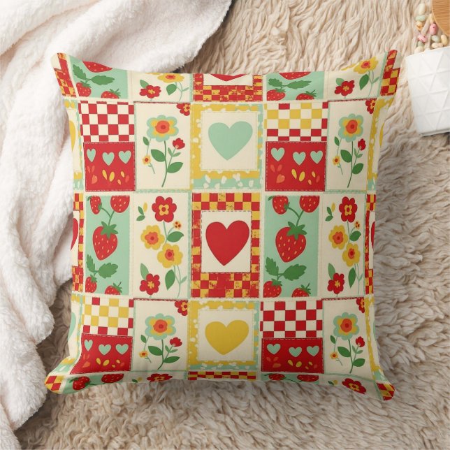 Aardbeien Patchwork Picknick Kussen (Deken)