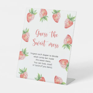 Aardbeien - raad het zoete puinspel reclamebord met voetstuk