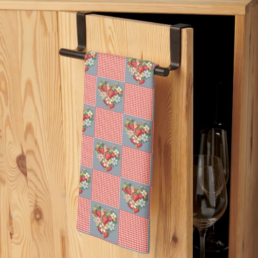 Aardbeien Red Gingham en Blue Slate Checkered Theedoek (Derde Gevouwen)