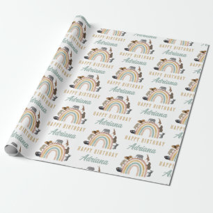 Aardbeien Regenboogdieren Oerwoud Birthday naam Cadeaupapier