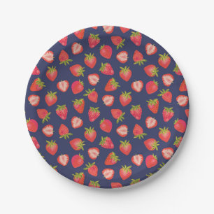 Aardbeien rood en blauw zomerfeest papieren bordje