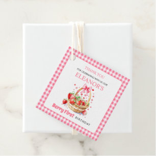 Aardbeien roze bessen eerste verjaardag Dank u Bedankjes Labels