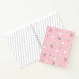 aardbeien Roze bloemen Stippen Kawaii Cute Pastel Notitieboek