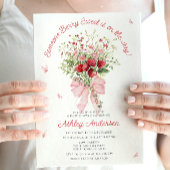 Aardbeien Roze Strik Groene Baby Shower Kaart