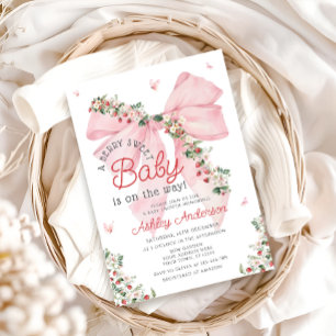 Aardbeien Roze Strik Meisje Baby Shower Kaart