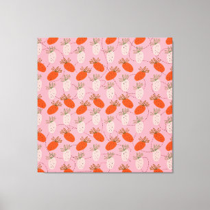 Aardbeien Roze Wit Doodle Fruit Patroon  Canvas Afdruk