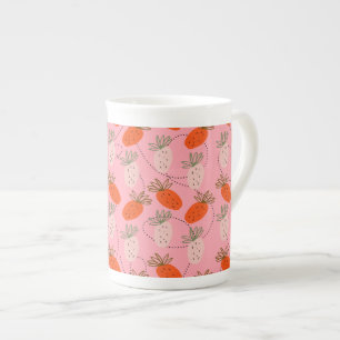 Aardbeien Roze Wit Doodle Fruitpatroon Porselein Kop