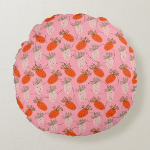 Aardbeien Roze Wit Doodle Patroon  Rond Kussen