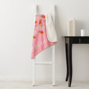 Aardbeien Roze Wit Doodle Patroon Sherpa Deken