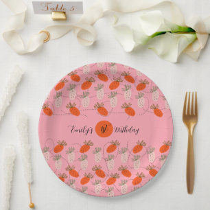 Aardbeien Roze Wit Doodlepatroon      Papieren Bordje