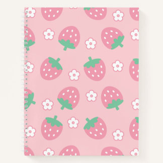 Aardbeien Roze Witte Bloemen Sakura Kawaii Cute Notitieboek