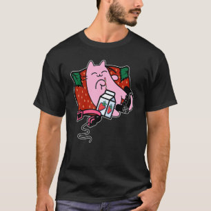 Aardbeien Shake Aardbeien Melk Roze Kat T-shirt