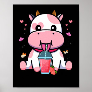 Aardbeien Stammelk Cute Kawaii Aesthetische Roze K Poster