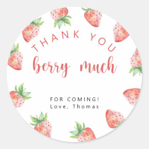 Aardbeien verjaardagsfeestje dank je berry veel ronde sticker