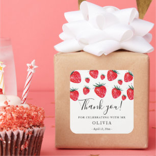 Aardbeien Verjaardentesticker Vierkante Sticker