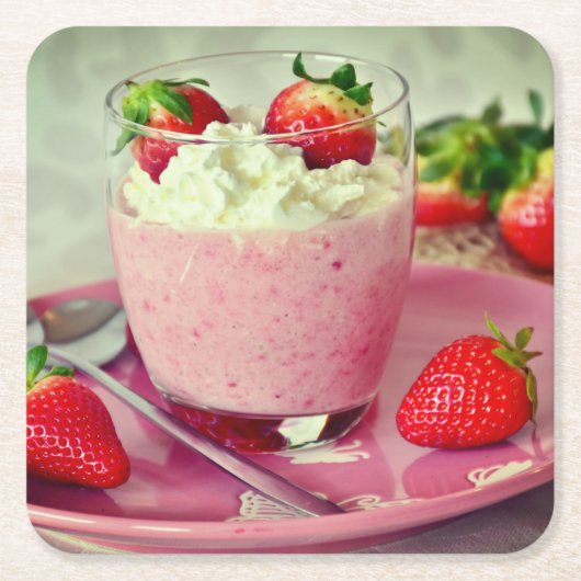 Aardbeien Vierkante Kartonnen Onderzetter (Voorkant)