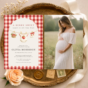 Aardbeien Waslijn Foto Baby Shower Kaart
