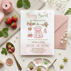 Aardbeien waslijn meisje baby shower kaart