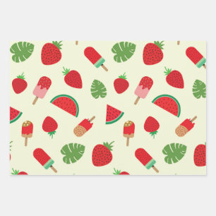 aardbeien, watermeloen en ijslolly patroon inpakpapier vel