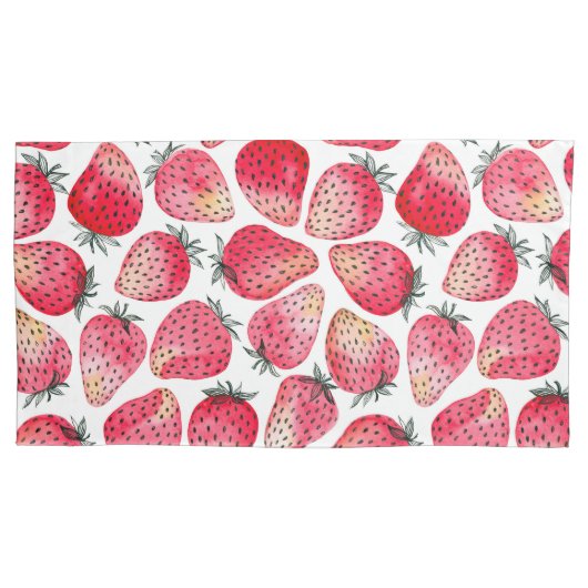 Aardbeien waterverf en inkt kussensloop (Voorkant-Links)