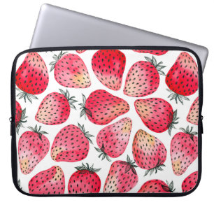 Aardbeien waterverf en inkt laptop sleeve