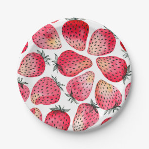 Aardbeien waterverf en inkt papieren bordje
