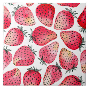 Aardbeien waterverf en inkt tegeltje