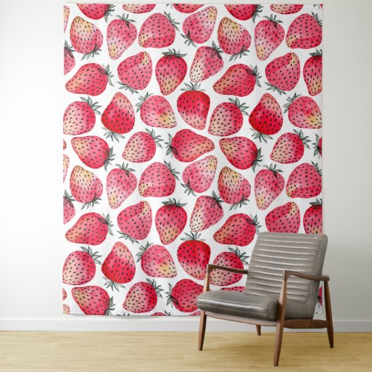 Aardbeien waterverf en inkt wandkleed (In situ)