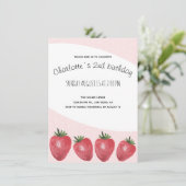 Aardbeien Waterverf Handbeschilderd op Blush Aankondiging (Staand voorkant)