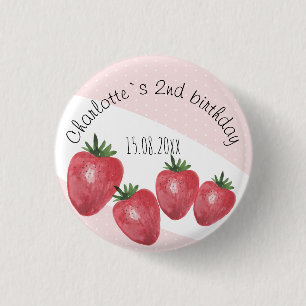 Aardbeien Waterverf Handgeschilderd op Blush Ronde Button 3,2 Cm