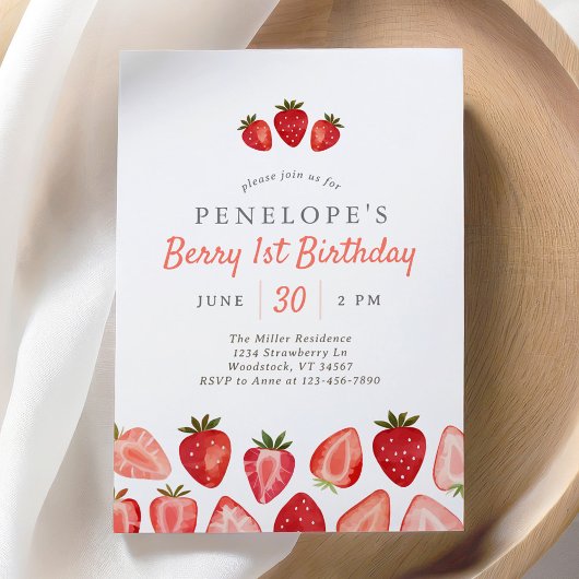 Aardbeienbes 1e verjaardag kaart