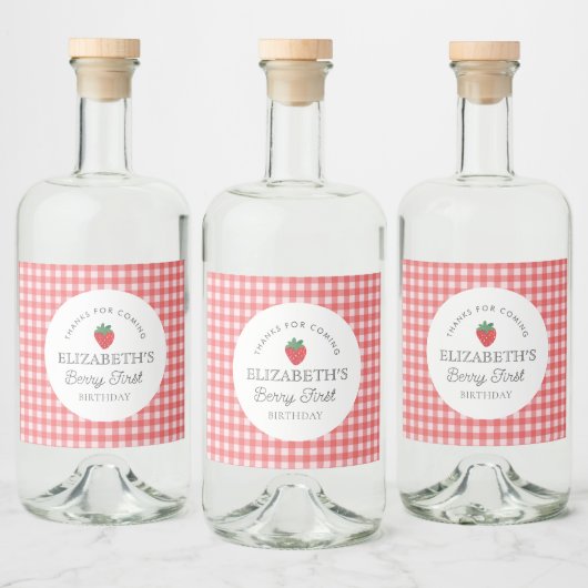 Aardbeienbes Eerste Picknick Verjaardag Likeurfles Etiket (Flessen)