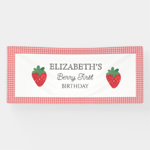 Aardbeienbes Eerste Picknick Verjaardag Spandoek