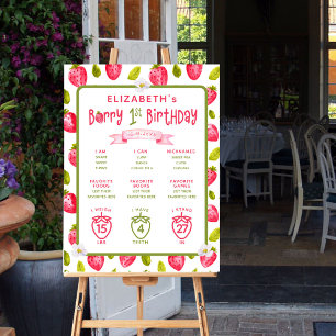 Aardbeienbessen eerste 1e verjaardag mijlpalen poster