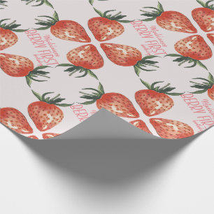 Aardbeienbessen Eerste Verjaardag Naam Cadeaupapier