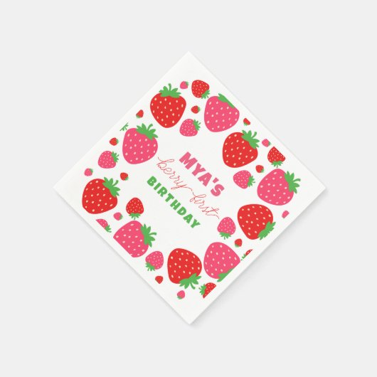 Aardbeienbessen Eerste Verjaardag Papieren servett Servet (Hoek)