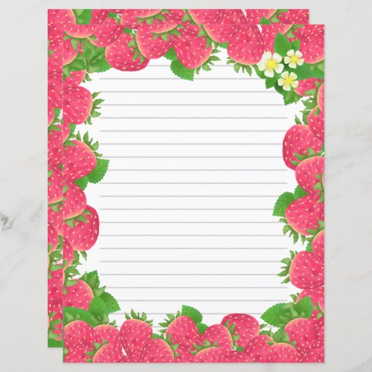 Aardbeienbloemen bekleed briefpapier (Voorkant / Achterkant)