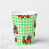 Aardbeienbloesems groene gingham schattige papiere papieren bekers (Links)