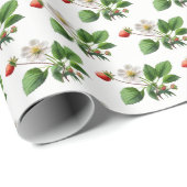Aardbeienbloesems op wit cadeaupapier (Rol Hoek)