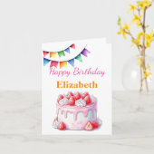 Aardbeiencake naam & tekst Verjaardag Kaart (Gele Bloem)