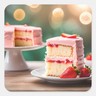 AardbeienCake Vierkante Sticker