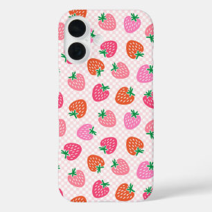 Aardbeiencheques - roze en rood iPhone 16 hoesje