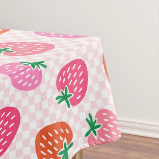 Aardbeiencheques - roze en rood tafelkleed (Voorbeeld)