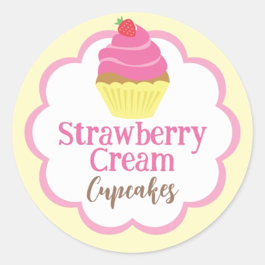 Aardbeiencrème Cupcake Scallop Label (Voorkant)