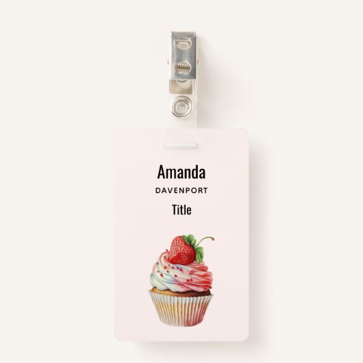 Aardbeiencupcake zoet dessert badge (Voorkant met clip)