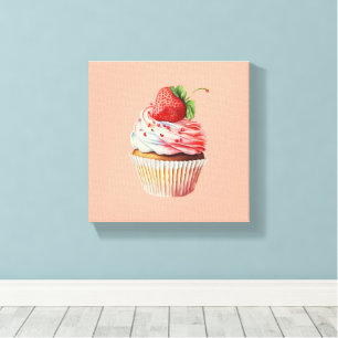 Aardbeiencupcake zoet dessert canvas afdruk