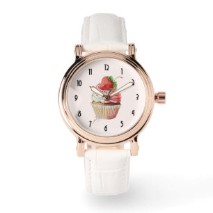 Aardbeiencupcake zoet dessert horloge