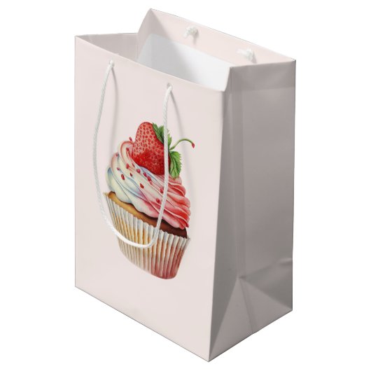 Aardbeiencupcake zoet dessert medium cadeauzakje (Voorkant Gekanteld)